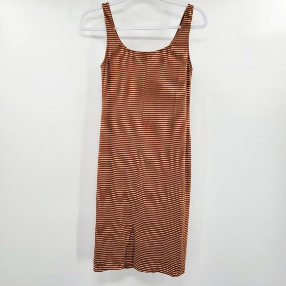 Heart & Hips Reddish Brown & White Striped Sleeveless Bodycon Tank Dress Size M - Picture 2 of 5